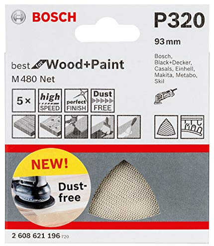 Bosch Professional 5 Stück Schleifdreieck M480 Best for Wood and Paint (Holz und Farbe, Körnung P320, Zubehör Deltaschleifer)