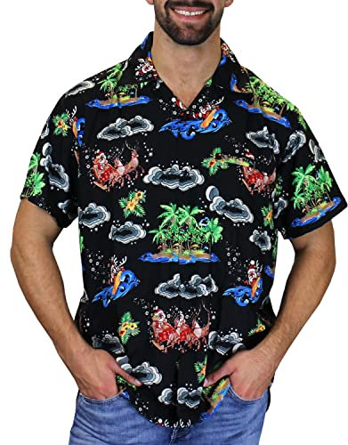 King Kameha Funky-Hawaii-Hemd, Weihnachten, Herren, Kurzarm, Christmas-Island, Multi-Schwarz, 4XL