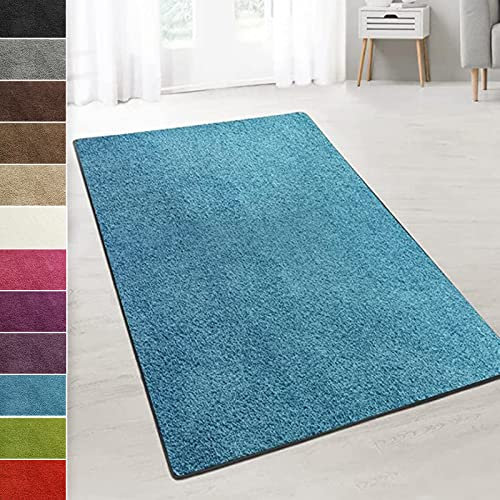 casa pura Teppich Wohnzimmer Hellblau Flauschiger Teppich 80x250cm Läufer, weicher Wohnteppich Deko für Schlafzimmer, Kinderzimmer, Flur mit antirutsch Unterseite, Shaggy Hochfloor Barcelona