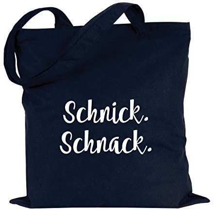 JUNIWORDS Jutebeutel - Wähle eine Farbe - Schnick. Schnack. (Beutel: Marine Blau, Text: Weiß)