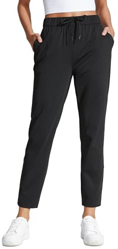 CRZ YOGA Damen Sweathose Taschen Sporthose Leichte Atmungsaktive Jogginghose Lang Hose mit Tunnelzug - 70cm Schwarz 36
