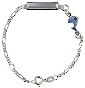 Aka Gioielli® - Kinder ID Armband 925 Sterling Silber mit Blauer emaille Delphin, Geschenk für mädchen und jungen