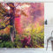 ABAKUHAUS Wald Duschvorhang, Majestic Herbst-Bäume, Stoffliches Gewebe Badezimmerdekorationsset mit Haken, 175 x 220 cm, Rot Grün Braun