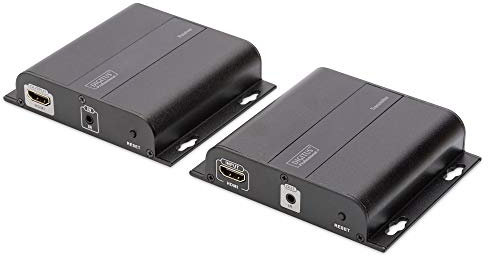 DIGITUS Professional 4K HDMI Extender (Set), IP fähig und Direktverbindung (Cat 5, 5e, 6), bis zu 253 Empfänger, Auflösung 3840x2160p mit 30 Hz, Schwarz