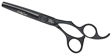 Olivia Garden Dünner Seidenschliff, 16,5 cm, Mattschwarz Edition – Ultrascharfe konvexe Klingen, japanischer Stahl, ergonomisch, mit Scherenhülle