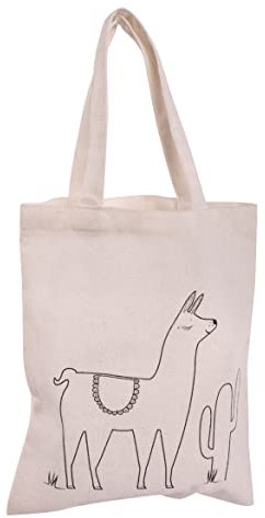Rayher 53983505 Baumwoll-Tasche bedruckt, Motiv Lama, natur, 20 x 25 cm, zum Bemalen, Stoffbeutel, Jutebeutel klein