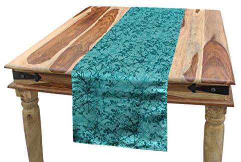 ABAKUHAUS Teal Tischläufer, Ink-Zeichnungs-Art-Baum, Esszimmer Küche Rechteckiger Dekorativer Tischläufer, 40 x 225 cm, Teal