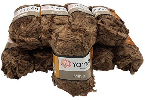 Yarnart Mink 10 x 50 gramm Plüschgarn, Fransengarn, 500 gramm Paket Wolle (Braun 332)