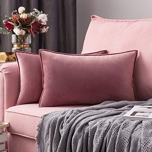 MIULEE 2er Set Samt Kissenbezug Flansch Kissenhülle Dekorative Sofakissen Dekokissen Umwickelte Kante Kissenbezüge Zierkissenbezug für Sofa Wohnzimmer Schlafzimmer 30x50 cm Marmelade