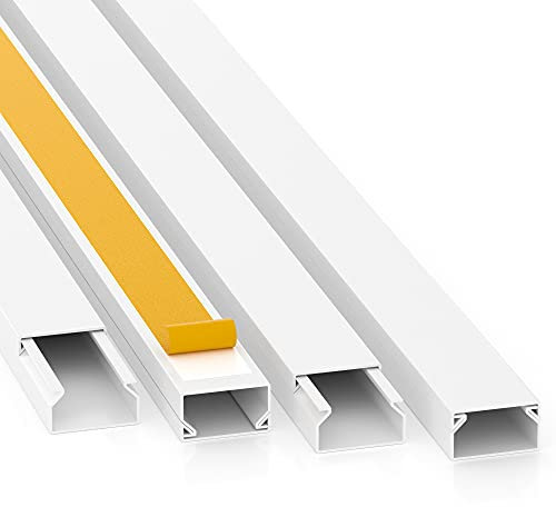 CILSON Kabelkanal 20 m | 20x 1 m Lang, 20x10 mm Breite x Höhe, Weiß, Selbstklebend, Wand- und Deckenkanal mit Bodenlochung, Kabelleiste, Kabelschutz, Schreibtisch