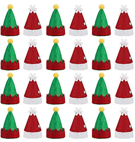 Mini Weihnachtsmannmütze Lollipop Hut Deko Lollypop Weihnachtsmann Hüte Finger Cap Weinflache Hut Weihnachten Party Deko Stück (Rot und Grün)