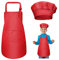 WEONE Niños Delantal y Gorro de Cocinero, Ajustable Delantal Infantil Con 2 Bolsillos para Niños Niñas, Niñito Delantales de Cocina de Chef para Cocinar Hornear Pintar Artesanía (7-13 Años) (Rojo)
