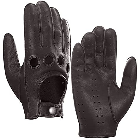 Harssidanzar Herren Lederfahrhandschuhe Hirschleder Ungefüttert Upgrade, Braun, XL