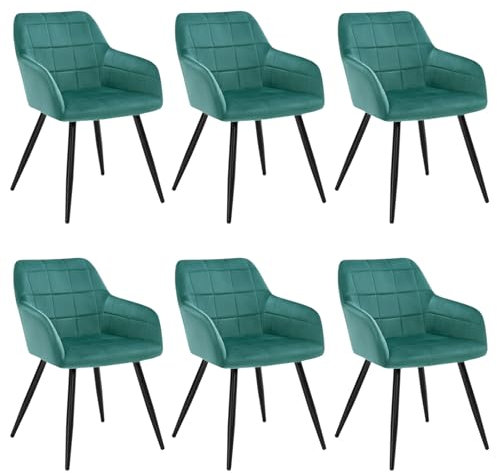 WOLTU Esszimmerstühle 6er Set Esszimmerstuhl Küchenstuhl Polsterstuhl Design Stuhl mit Armlehnen, mit Sitzfläche aus Samt, Gestell aus Metall, modern, Türkis, BH93ts-6
