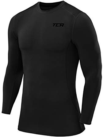 TCA Men Long Sleeve Compression Shirt, Athletic Workout Sports Undershirt Base Layer Top - Black Stealth, M