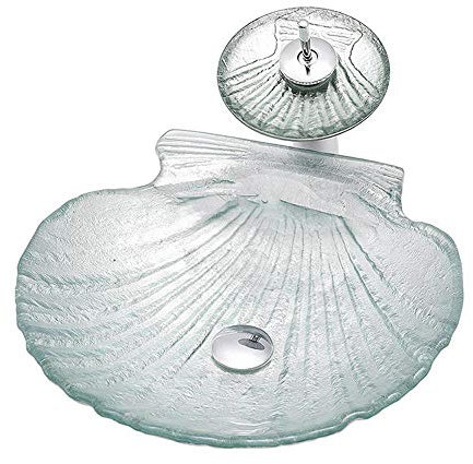 HomeLava Luxueuse Vasque Lave-Mains Lavabo à poser or en verre trempé forme coquillage avec robinet pour salle de bains 45x11cm