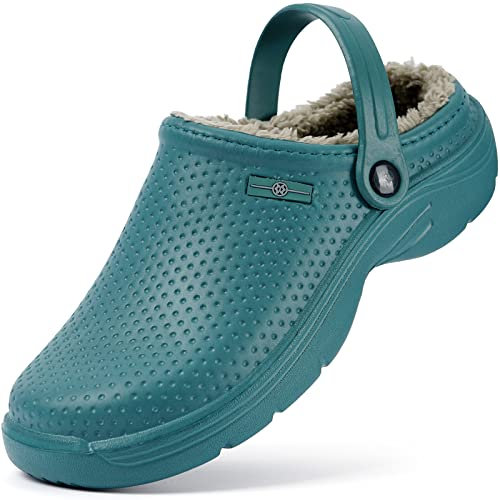 Zapatillas de Estar en casa Hombre Zuecos Mujer Invierno Zapatos de jardín Impermeable Pantuflas Forro Pelusa Caliente Zapatilla de Interior Verde-A 41EU