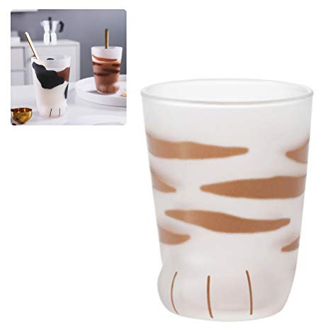 Katze Pfoten Glas Cup, Tasse mit Katzenpfoten Motiv Becher Büro Kaffeetasse Frühstück Milch Glas Tasse Geschenk