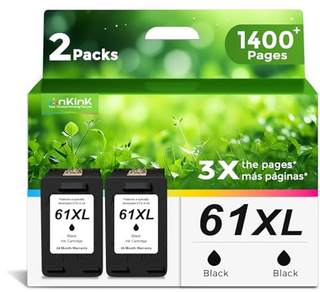 Ankink 61XL Black Ink Cartridge Replacement for HP 61 XL HP61 HP61XL 2 Pack
