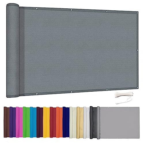 Lingle888 Balkon Sichtschutz PB2 PES blickdichte Balkonumspannung mit Ösen und Kabelbinder 8 Tage geliefert - in div.20 Größen & 14 Farben 420D(Grau,1.1x8m)