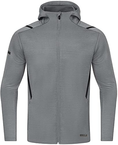 JAKO Kinder Freizeitjacke Challenge mit Kapuze, Steingrau-Meliert/Schwarz, 128