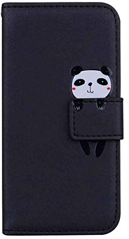 Skyhewen iPhone SE 2022/7/8 Case, Flip Wallet with Kickstand, Built-in Card Holder, Black & Panda