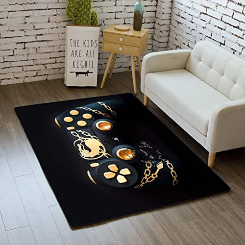 MeeTe Schlafzimmer Teppiche 3D Spielkonsole Neonlichter Gamepad Teppich Kind Junge Mädchen Teens Gamer Controller Moderne Anti-Rutsch-Flanell Waschbare Spielmatte (Farbe 01,150_x_200_cm)