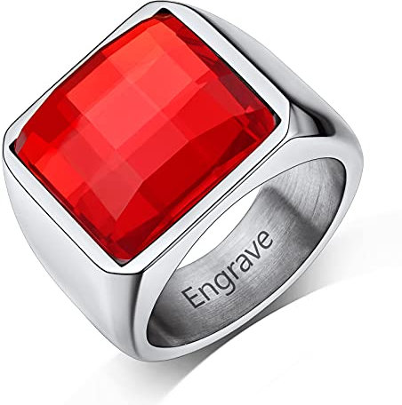 Custom4U Anello con Pietra Portafortuna 12 Mesi Birthstone Colorati Nome Testo Laser Incisione Granato/Ametista/Acquamarina/Alexandnte/Rubino/Topazio Regali Creativi per Uomo Donna Placcato Oro