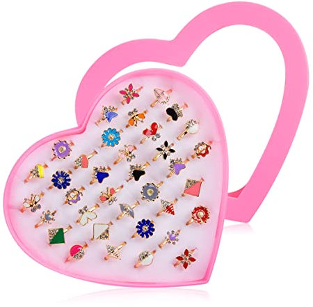XiXiRan Mädchen Ringe, 36 Stück Kinder Ringe, Kinderringe Prinzessin Set, Kinder Ringe für Mädchen, Ring Kinder Mädchen, Zufälliger Stil Perfekt für Kinder Geburtstag Party Favors (C)