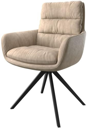 Polsterstuhl Abelia-Flex mit Armlehnen Kreuzgestell kantig Schwarz Mikrofaser Beige Vintage