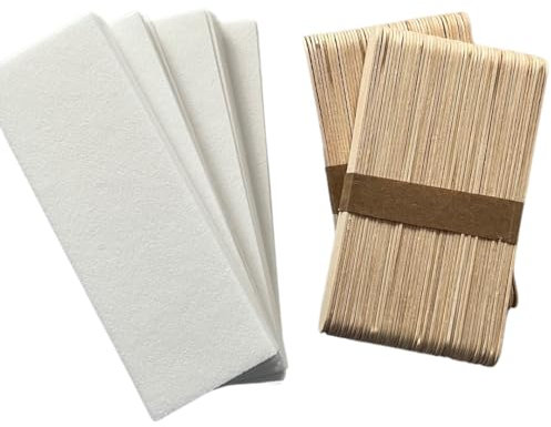 Vanity UK 200 Pcs Wax Strips & Spatulas Combo Kit - Complete with 100 Paper Waxing Sheets + 100 Wooden Applicator Sticks for Body Hair Removal