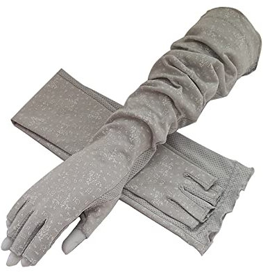 AIDIER Damen UV-Schutzhandschuhe mit Langen Ärmeln Fingerlose Fahrhandschuhe mit Langem Armschutz Sommer-Sonnenschutzhandschuhe für Outdoor-Sportarten Radfahren Fahren