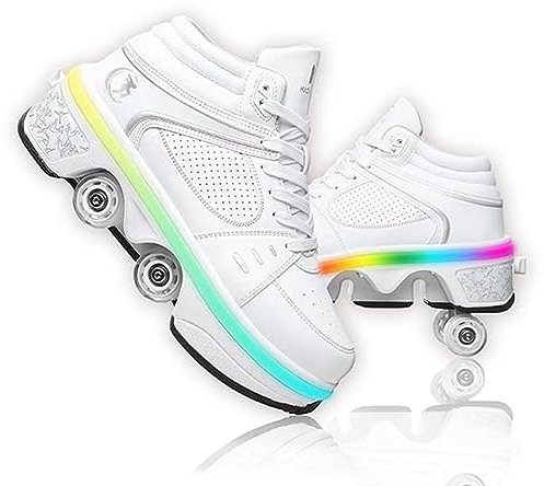 Roller Skate Shoes Rollschuhe Schuhe Mit Rollen Skateboardschuhe,Inline-Skate, verstellbar Damen Schuhe mit Rollen für mädchen (37, White with Light)