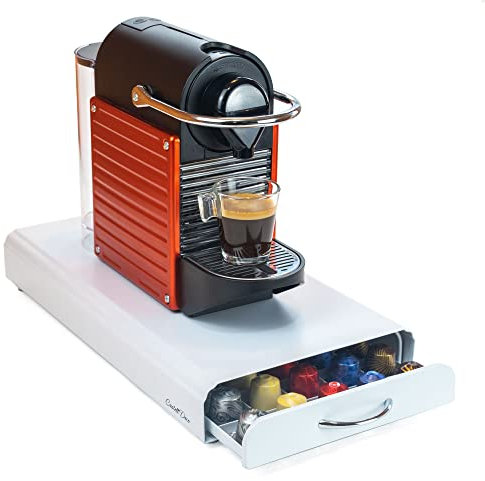 Castell Deco - Cassetto organizer compatibile con capsule Nespresso, 100% metallo, capacità 50x, per conservare dispenser capsule da caffè.