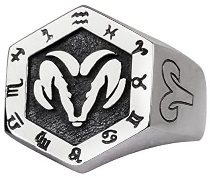 Vintage Echt 925 Sterling Silber Astrologie Sternzeichen Ring - Widder Konstellation Ring Tierkreiszeichen Schmuck für Herren & Damen - Offen & Verstellbar