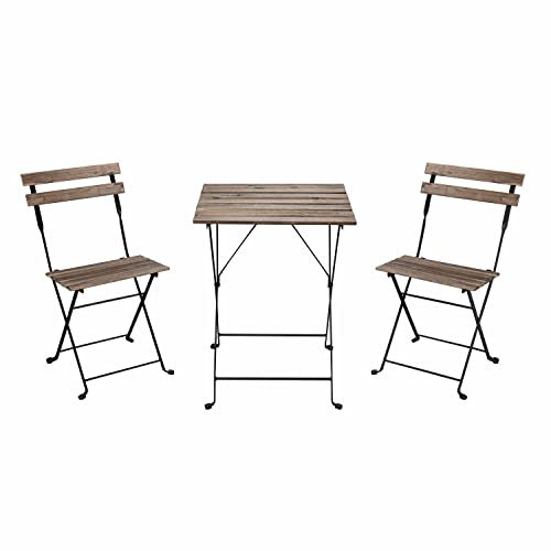 Estosa Bistrot-Set für den Garten mit Tisch und Klappstühlen aus Eisen und Latten aus Akazienholz, bequem und elegant für Außenmöbel, Terrasse und Balkon (schwarz, klein)