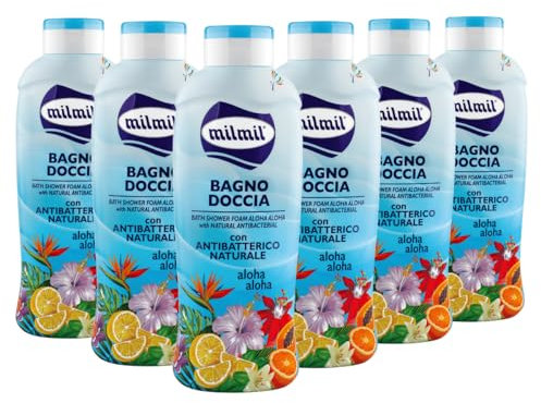 Milmil Bagno Doccia Aloha Aloha, Fragranza Intensa con Antibatterico Naturale, Dermatologicamente Testato PH Fisiologico - 6 x 1000 ML