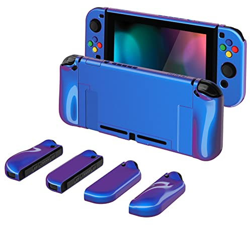 PlayVital Hülle für Nintendo Switch Konsole Joycon, Case Zubehör für Switch | Schutzhülle für Joycon, Ergonomische Grip Cover mit Schutzfolie&Joystick Kappen, AlterGrips, Lila Blau