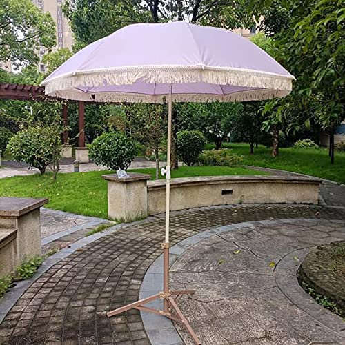 Parasol D'extérieur, Parasol de Jardin, Parasol de Loisirs de Plage, 1,8m, avec Parasol à Franges, 8 Baleines, Dispositif Inclinable, pour Balcon/Terrasse/Piscine/Camping, Violet