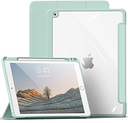 aoub Hülle für iPad 9. /8. / 7. Generation 2021 2020 2019, Smart Folio Hülle mit Stifthalter für iPad 9/8/7, Schutzhülle für i Pad 10,2 Zoll, Transparente Rückseite, Hellgrün