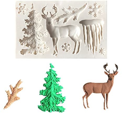 Weihnachten Silikonformen, Xmas Schokolade Fondant Formen Elch Hirsch Schneeflocke Eiszapfen Weihnachtsbaum Form Backwerkzeuge für Kuchendekoration, Süßigkeiten, Polymer Ton, Cupcake, Zuckerhandwerk