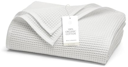 BOLL & BRANCH Waffle Bed Blanket - Twin/Twin XL, White - Luxury 100% Organic Cotton - Soft, Lightweight, Breathable - Textured Waffle Weave Design
