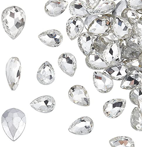 FINGERINSPIRE 80 Stück Glas Strasssteine Mit Spitzer Rückseite 18x13x5.5mm Edelsteine Klare Tropfen Kristallschmuck Verzierungen Mit Versilbertem Glas Diamant Facettenstein Auf Rückseite Zum Basteln