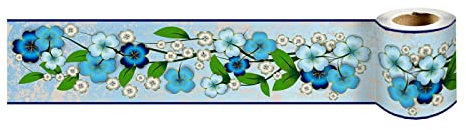 VisitRyl Tapetenbordüre selbstklebend Vinyl Sockelleiste Dekorative Bordüre Selbstklebende Home Bordüre Küche Tapetenbordüre selbstklebend für Badezimmer Wohnzimmer 47-Blaue Blume10cm x 240cm