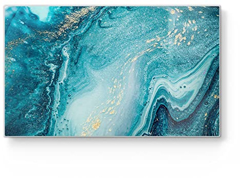 DEQORI Frühstücksbrett Glas | klein 23x14 cm | Motiv Meer aus Marmor | Design Schneidebrett für Küche | Frühstücksbrettchen antibakteriell & rutschfest | Glasplatte & Servierplatte