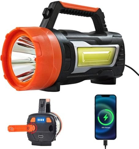ErayLife Lampe Torche LED Ultra Puissante Rechargeable, 7000 Lumens Lampe de poche rechargeable à manivelle, Étanche IPX4, 6 Modes USB Handheld Spotlight pour Camping/Randonnée/Urgence