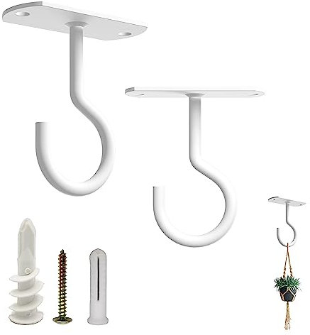NACETURE Ceiling Hooks for Hanging Plants - Square Wall Mount Plant Hanger Indoor Hanging Hooks Metal Plant Bracket Iron Lanterns Hangers for Wind Chimes, Planters (White, 2.5 Inch 2 Pack)