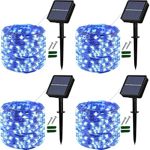 Lezonic Solar Fairy Lights, 4Pack Each 12M/40Ft 120 LED Solar String Lights Outdoor, 8 Modes Waterproof Copper Wire Garden Lights for Home Trees Patio Yard Fence Wedding Party Decorations (Blue)