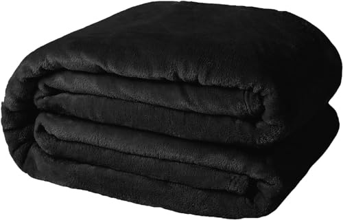 Casabella Deluxe Soft Faux Fur Mink Fleece Throw Blanket-150x200 CM, Sofa Throws, Cozy Warm Blanket Throw for Bed, Settees, Double Black Fleece Blankets