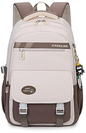 FANDARE Schulranzen Mädchen Junge Schulrucksack Daypacks Büchertaschen für Grund-, Mittel- und Oberschüler Rucksack Hochschule Damen Schultertaschen für Uni Reisen mit Plüsch-Accessoires Braun
